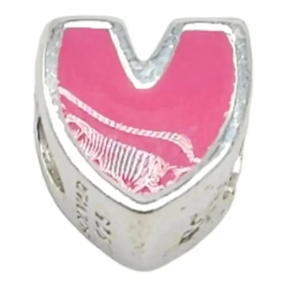 Solvar Sterling Silver Pink Enamel Initial V Slide Charm Kids New Old Stock